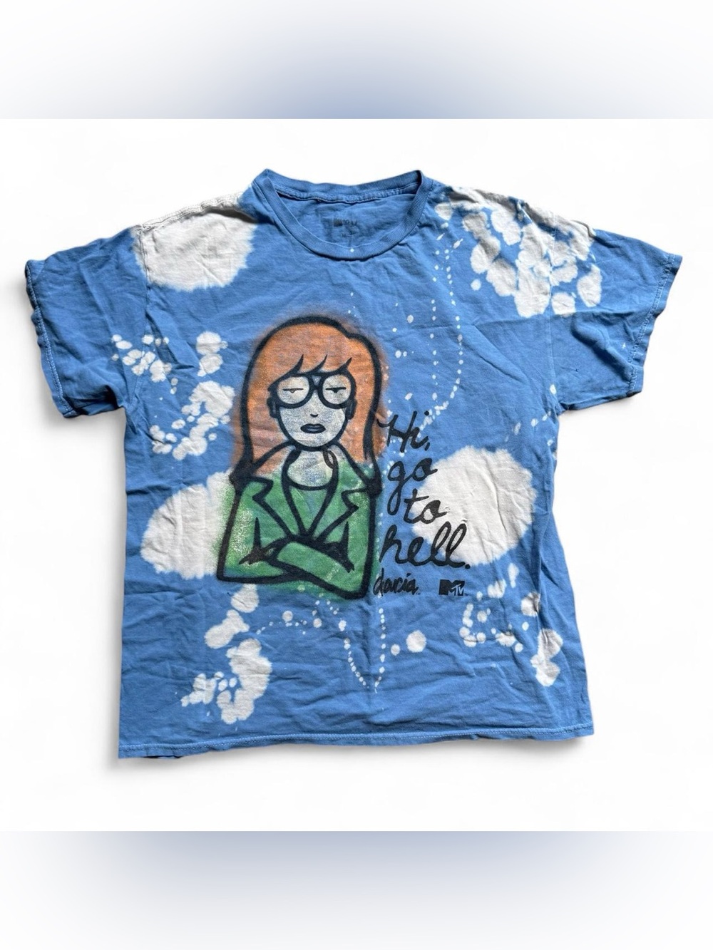 Vintage 90s Style MTV Daria Bleach Dyed Distressed Graphic Tee